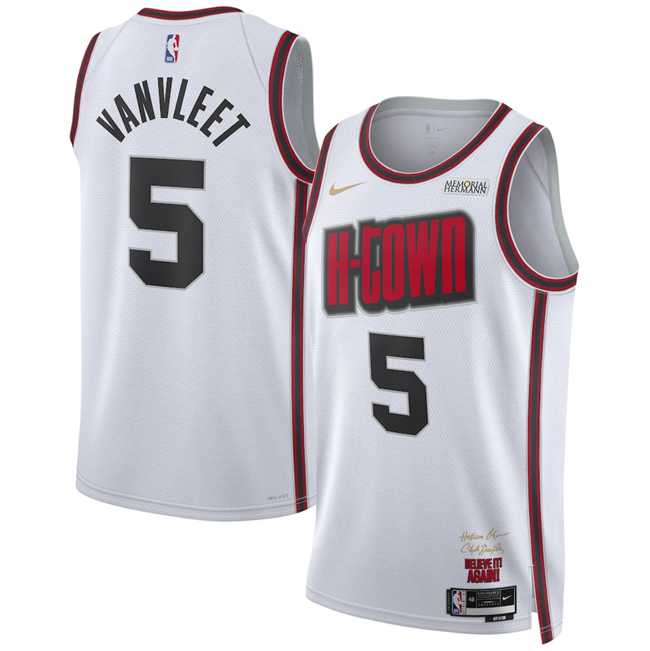 Mens Houston Rockets #5 Fred VanVleet White 2024-25 City Edition Stitched Jersey Dzhi